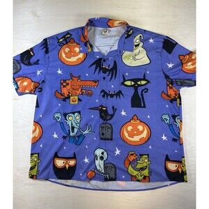 Hardaddy Men's 3XL Purple Halloween Ghosts Bats Cats Hawaiian Shirt